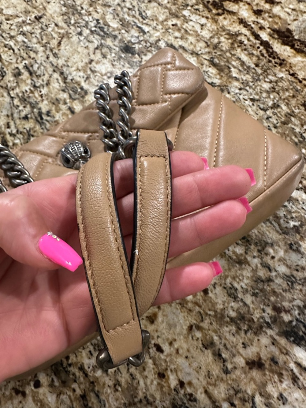 Kurt Geiger London Quilted Tan Leather Shoulder Bag with Chain Strap - Picture 5 of 16